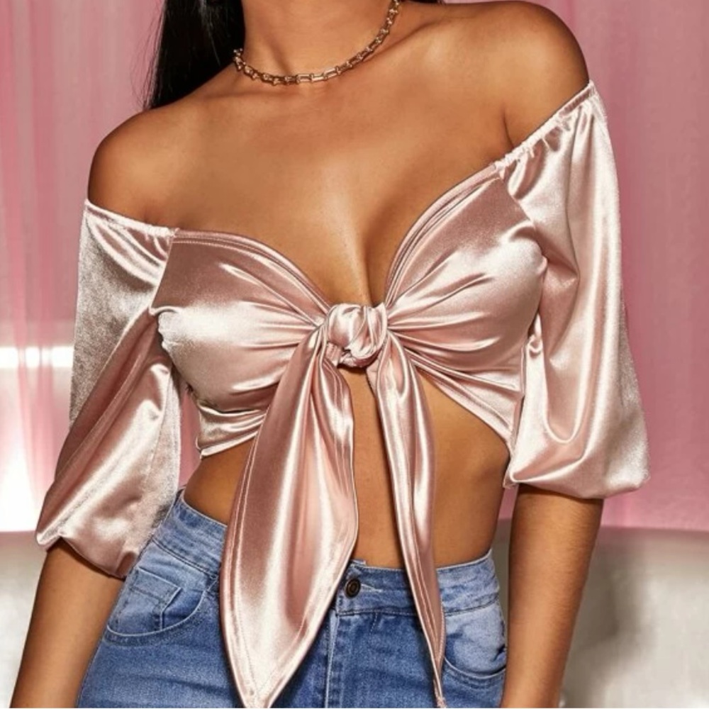 Pink satin tie top